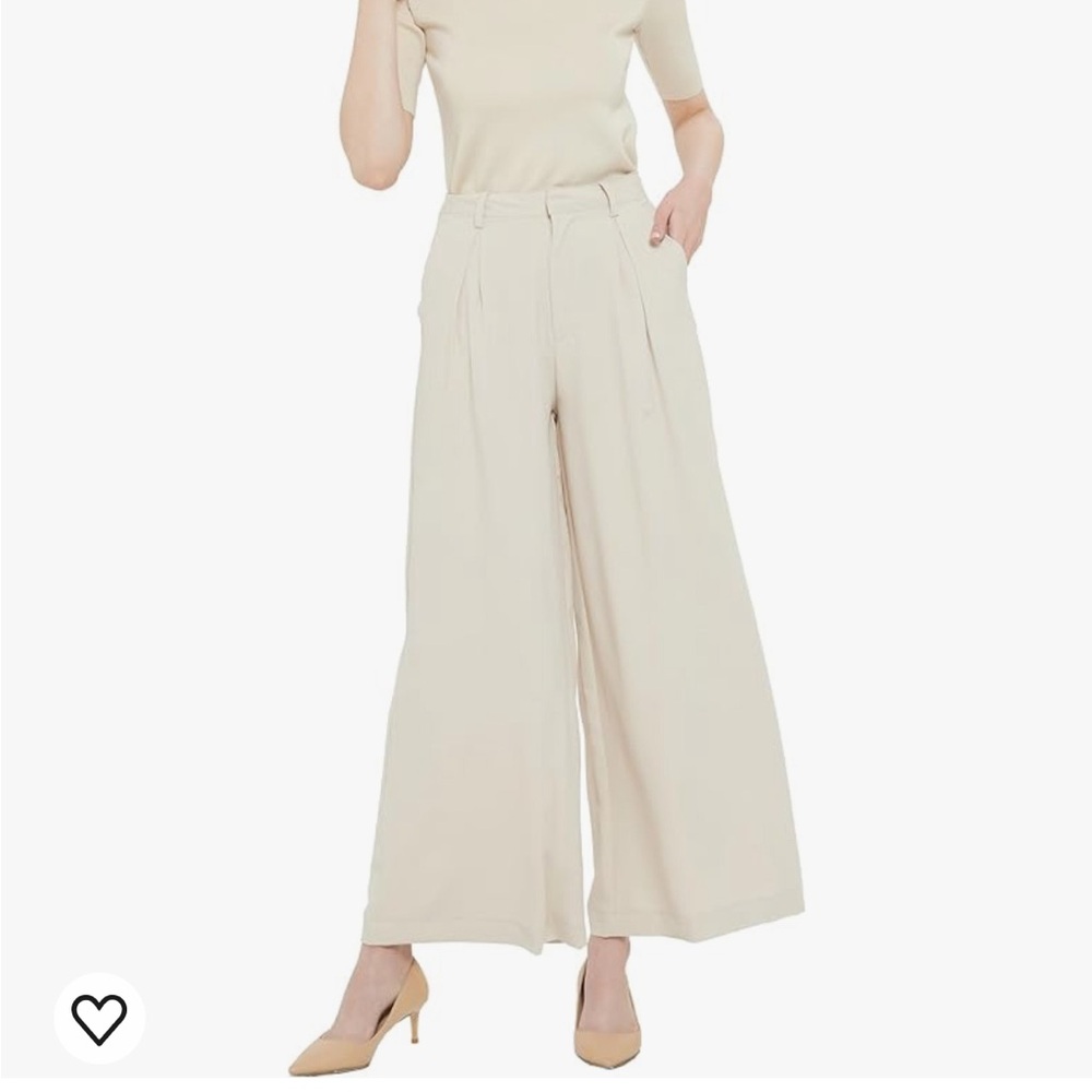 High Waist Casual Wide Leg Long Palazzo Pants Trousers light beige